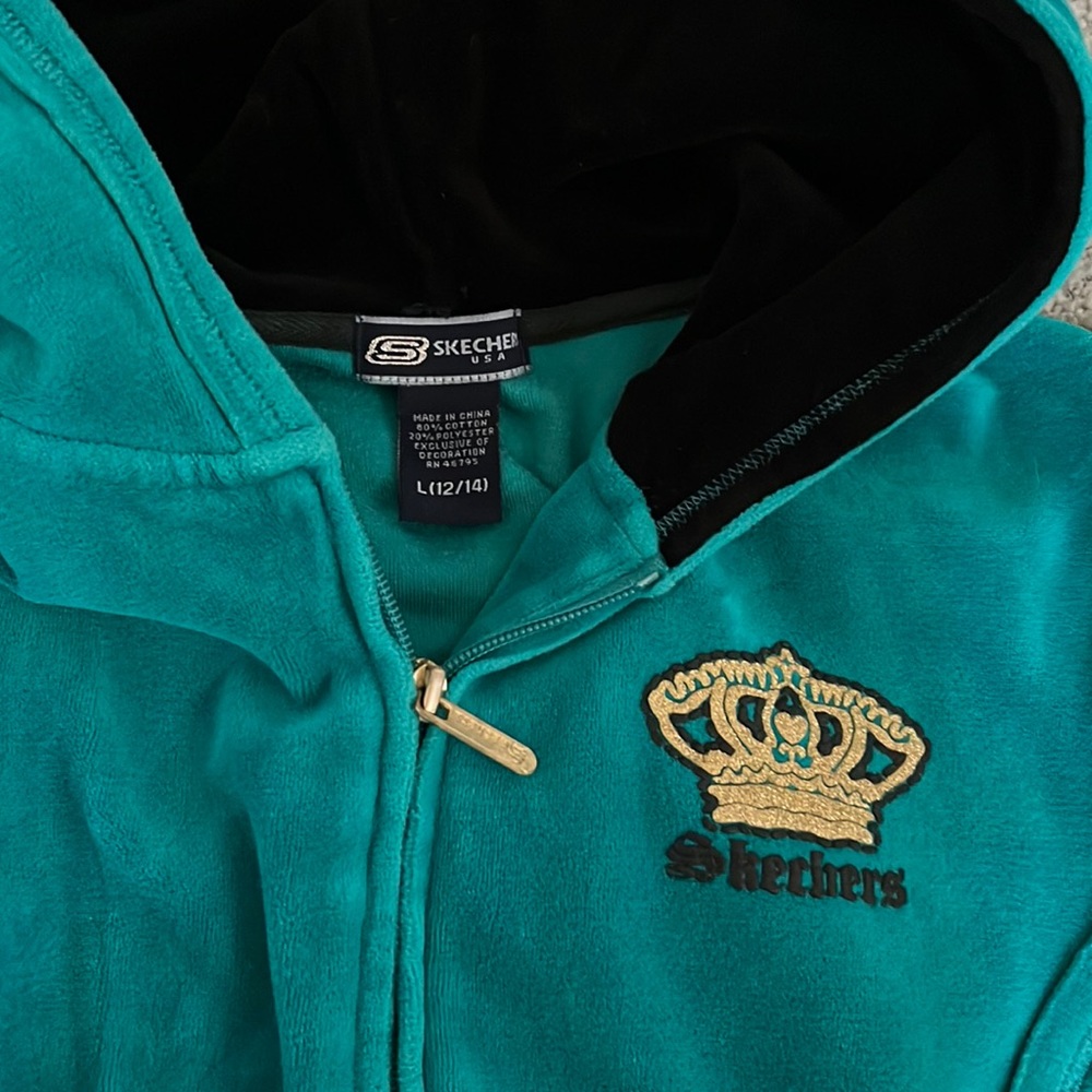 Kids Skechers Velour Track Suit, emerald green, Size L(12/14) - Picture 4 of 9
